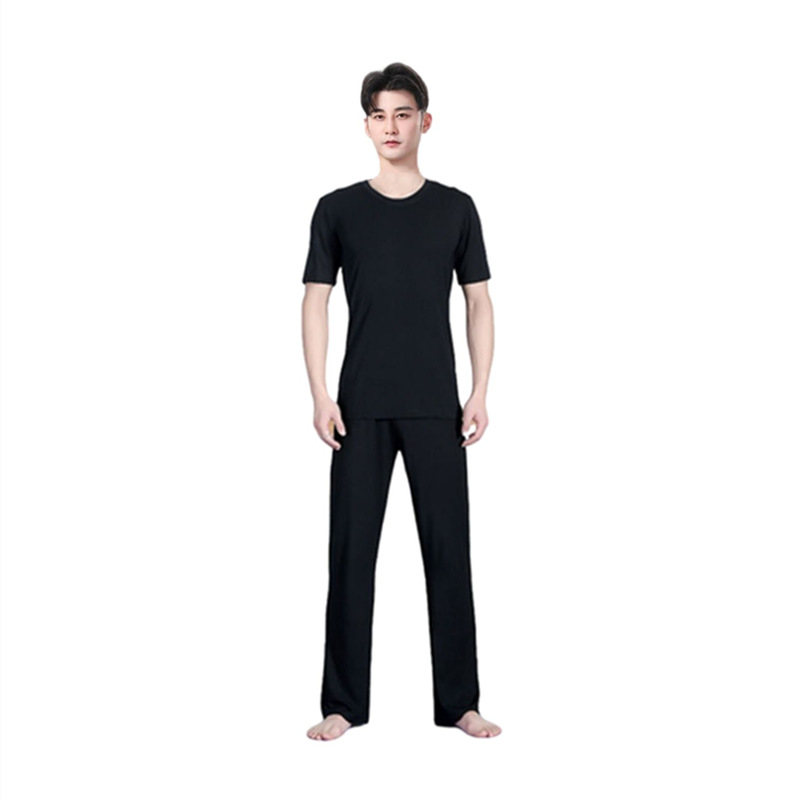 Black round neck short sleeve + straight pants