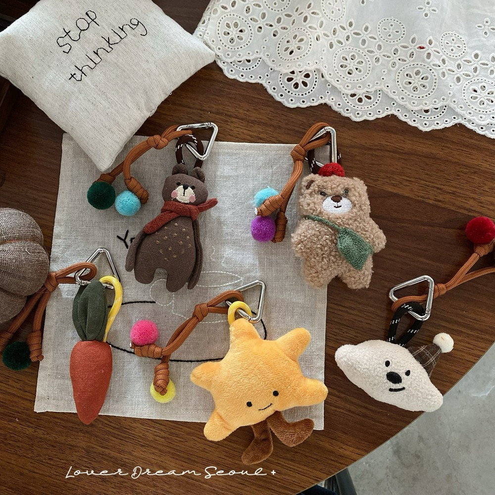 Korean New Ins Style Cute Star Cartoon Bag Pendant Colorfulful Fur Ball Versatile Keychain Pendant Mobile Phone