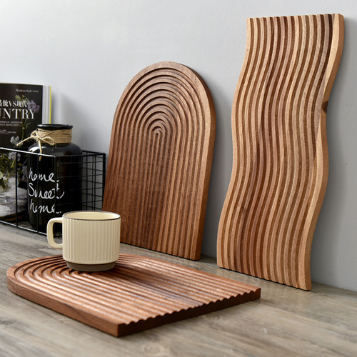 Japanese wave pattern tray Ins style bread plate wooden fragrance ornament Udine wood afternoon tea snack plate