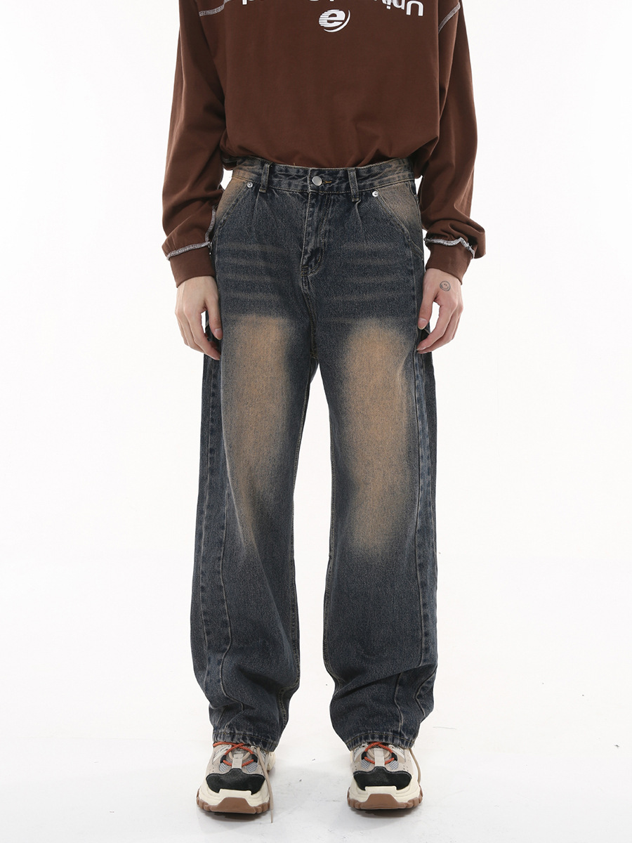 Mtlclothes ropa de Hombre | 2023 otoño americano nicho vintage washed High Street drapeado jeans Loose moda