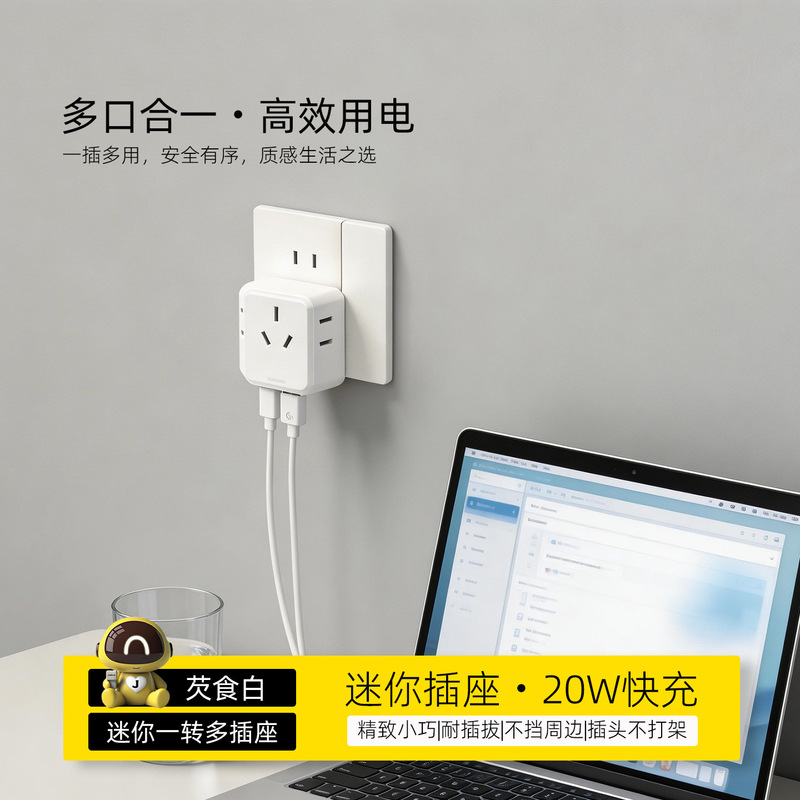 Socket Converter Adapter for Bedside or Sofa, Wireless Extension Plug for Dormitory Use, One-To-Three Ultra-Thin Mini USB Socket Converter Adapter for Bedside or Sofa, Wireless Extension Plug for Dormitory Use, One-To-Three Ultra-Thin Mini USB
