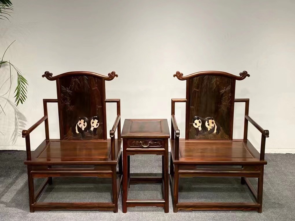 南美红酸枝微凹黄檀精雕竹节熊猫太师椅仿古典新中式红木家具
