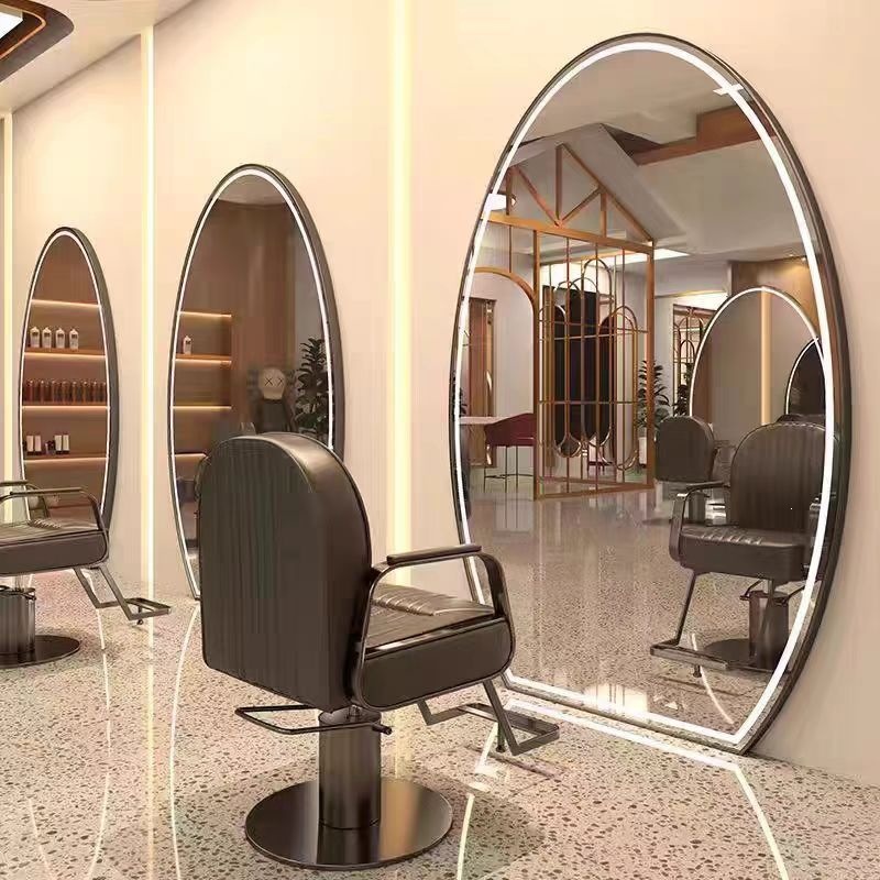 Espejo de Peluquería con Luz LED de Metal De Pie para Salón de Belleza