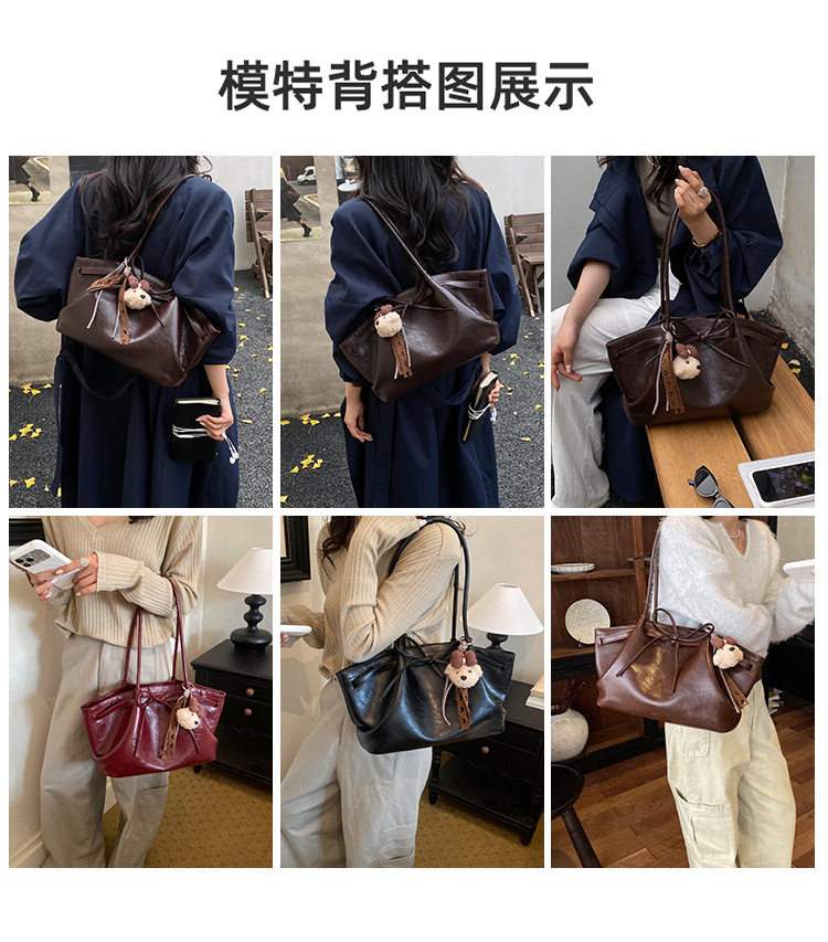 Túi tote nữ cỡ lớn dáng shopping đeo vai kẹp nách — Màu cà phê Không có mặt dây chuyền, Màu nâu không có mặt dây chuyền, Rượu vang đỏ không có mặt dây chuyền, Đen không có mặt dây chuyền chi tiết 7