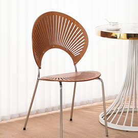 北欧餐椅家用休闲网红复古椅子创意简约贝壳椅太阳椅椅实木靠背椅