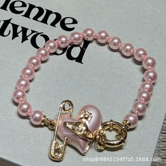 Браслет ORIETTA Love Pin из смолы, жемчужный браслет Saturn с золотой пудрой в форме сердца, цвет Queen Mother Rose Red