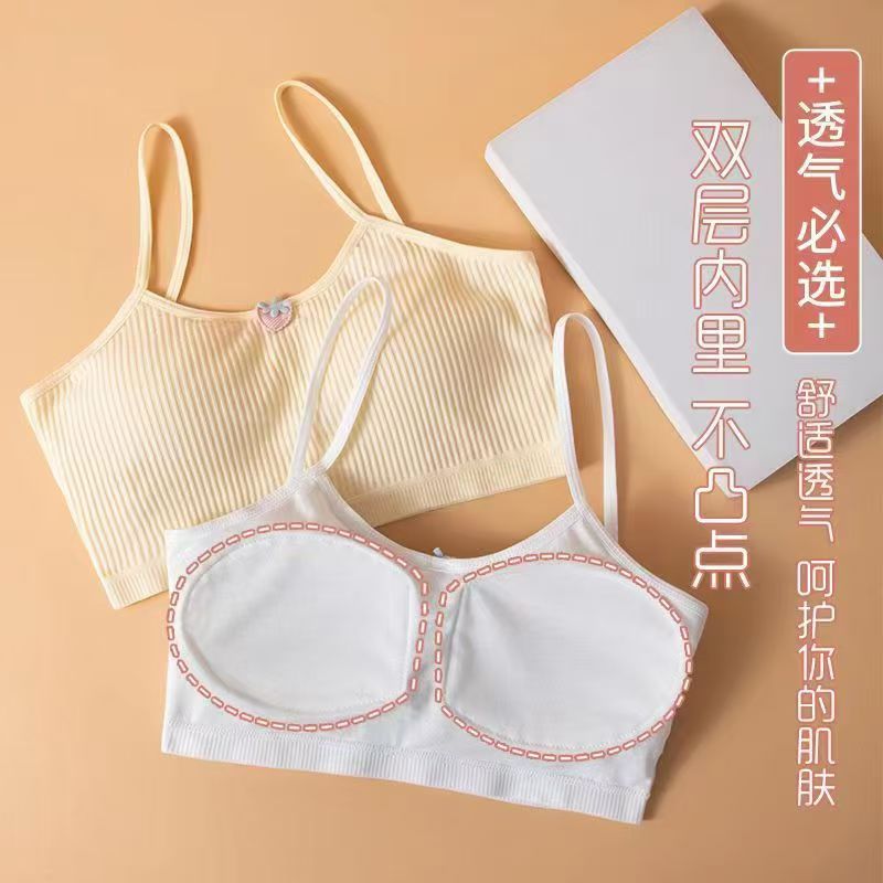 Underwear for 8-16 Years Old, Camisole Bra with Fixed Cups, Padded Cotton Strapless Tube Top Style