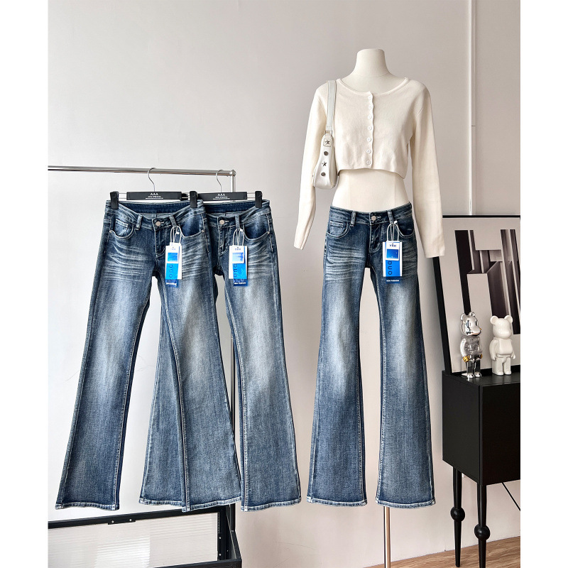 Spring and Autumn High-Waisted Stretch Straight-Leg Jeans for Tall Women, Dark Blue Slim-Fit Hot Girl Style, Extended Length Floor-Length Pants