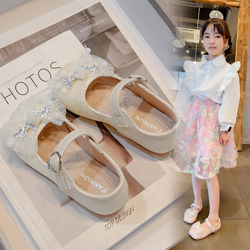 Zapatos de cuero para niñas 2025 verano nuevo arco de perla zapatos princesa zapatos para bebés zapatos para chicas de moda zapatos de rendimiento image 5