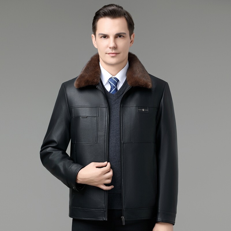Middle-Aged Men's 2025 Winter New Sheepskin Jacket with a Luxurious Golden Mink Fur Design, Fleece-Lined and Thickened for Warmth