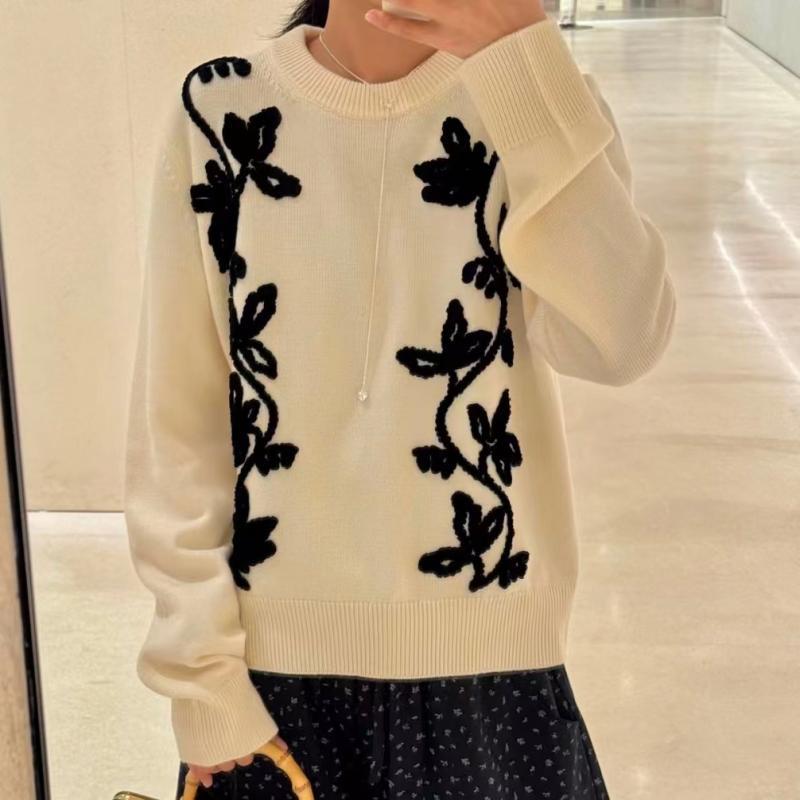 J家  2025秋冬新款藤曼刺绣圆领针织衫 女装小众宽松套头毛衣