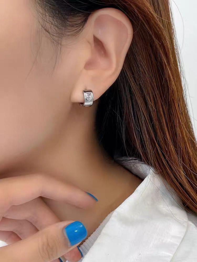 Women's Gender 1 Pair Simple Style Heart Shape Plating Inlay Titanium Steel Zircon Earrings
