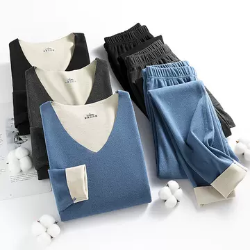 AB face men's German velvet seamless thermal underwear set with double-sided velvet women's autumn clothes, autumn pants, ground wool bottoms, pajamas - ShopShipShake