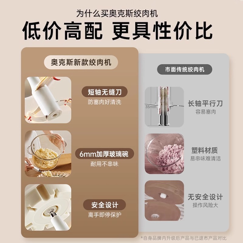 奥克斯绞肉机家用全自动小型电动搅拌机多功能料理机碎肉绞馅辅食|undefined