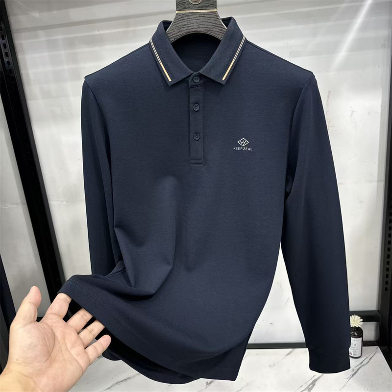 [Sea Brand Cut Label] Autumn Spring Silk Modal Warm Volcanic Rock Polo Shirt Long Sleeve Men 3Y400A