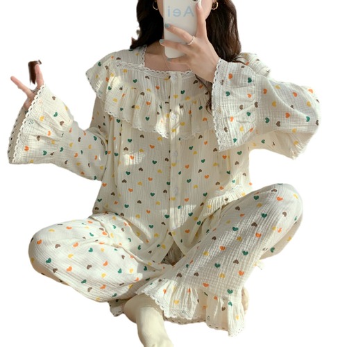 夏季棉纱薄款吸汗透气孕妇套装春秋绉布产后哺乳衣装月子服喂奶衣