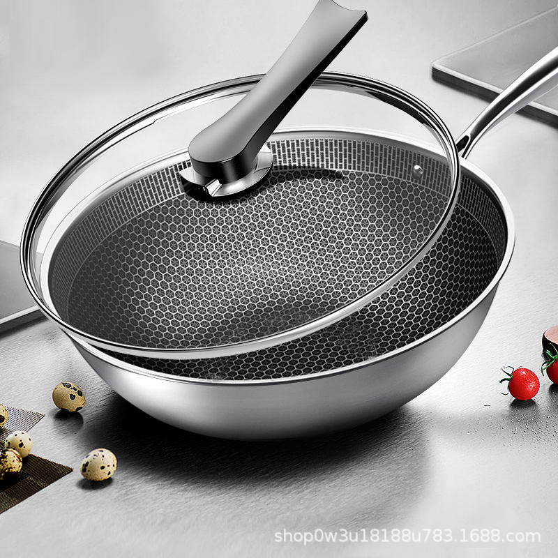 Stainless Steel Non-Stick Frying Pan Cookware Suitable for Gas Stoves, Gas Cookers, and Induction Cookers with a Honeycomb Pattern