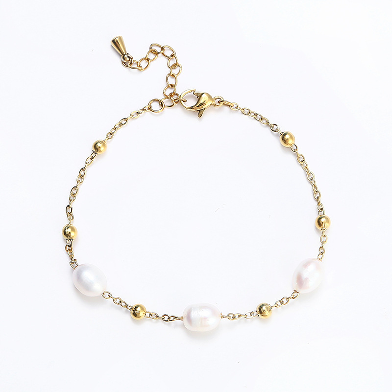 Lady Water Droplets Stainless Steel Freshwater Pearl Beaded Bracelets display picture 3