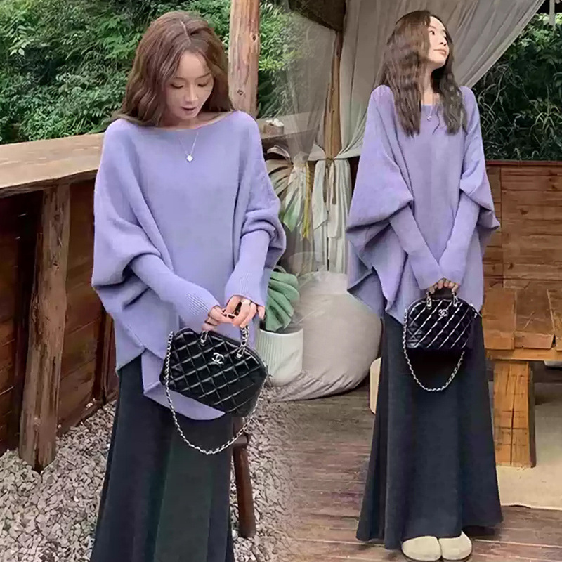 孕妇装2025秋季新款宽松慵懒风气质蝙蝠袖针织上衣半身裙孕妇套装|undefined