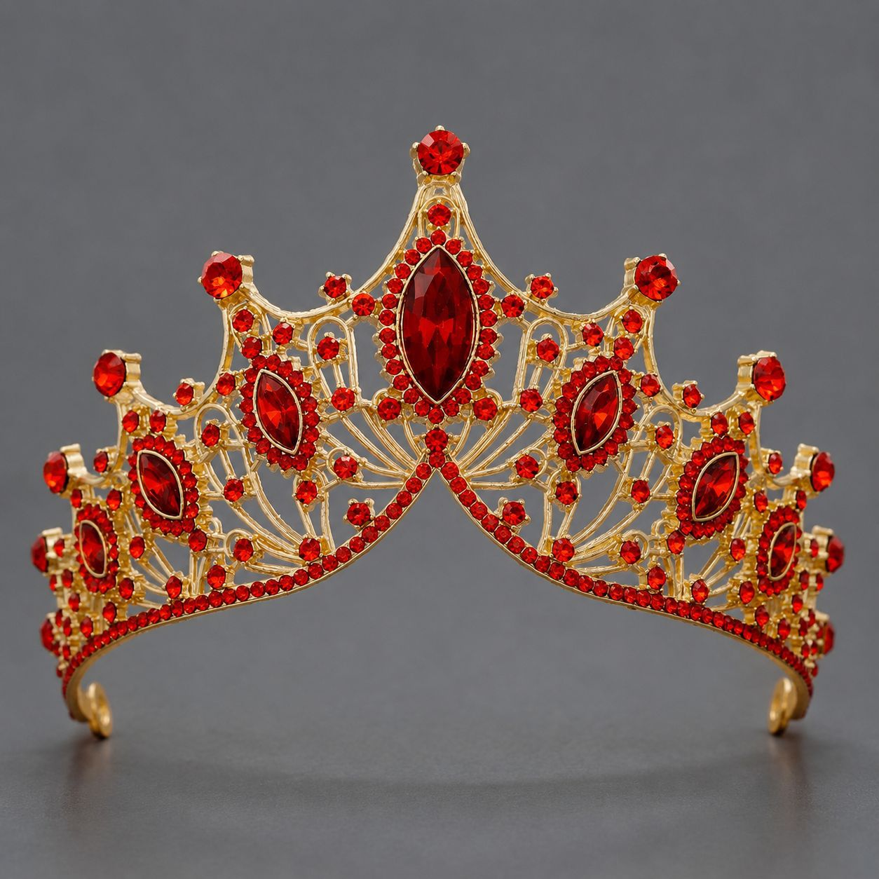 Corona Barroca Retro con Cristales Rojos de Aleación y Cristal Rojo, Acabado galvanizado, para desfiles, bodas y fiestas image 16