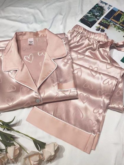 New Pajamas Women's Spring and Autumn Long Sleeve Trousers Silk Ice Silk Cardigan Sweet Student Home Clothes Two-piece Suit