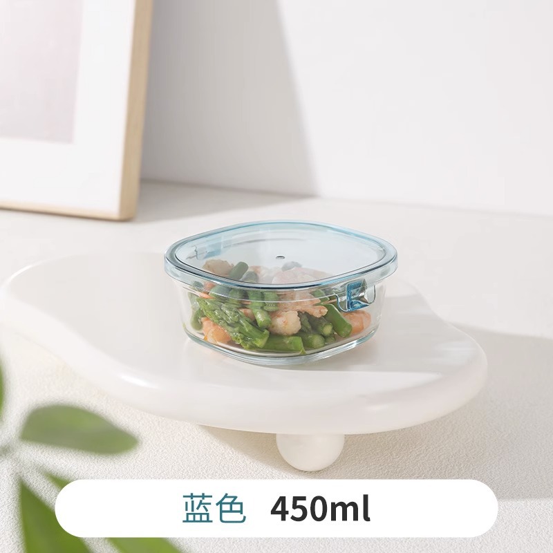 Taza de almuerzo de vidrio para microondas, taza de almuerzo para estudiantes con cubierta, sellado de refrigerador
