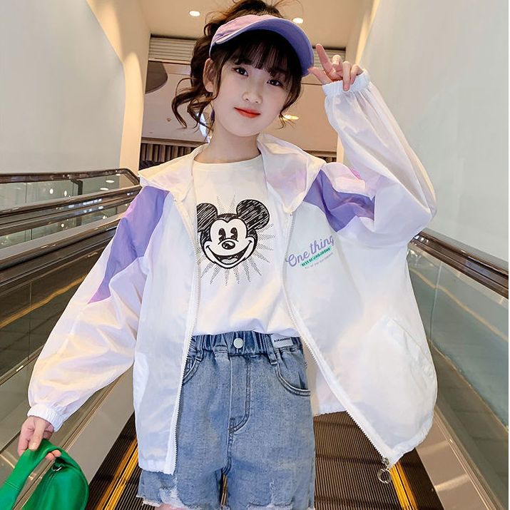 女童防曬衣夏季2024新款冰絲薄款透氣百搭防曬服寬鬆休閒開衫外套