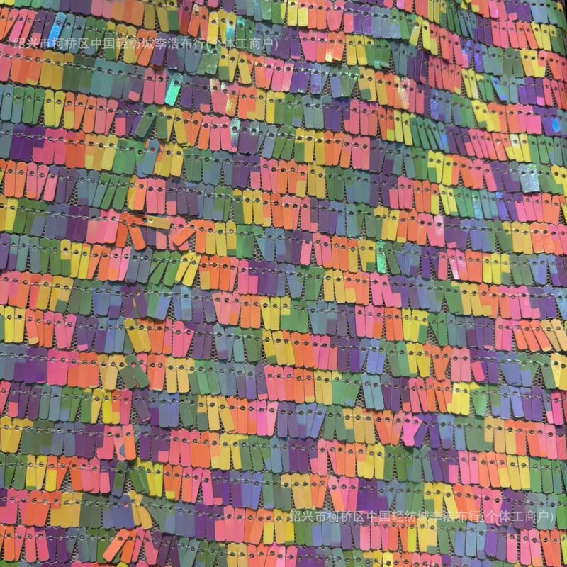 Mesh Fabric Base with Long Strip-Shaped All-Over Quilting and Sequin Embroidery, Special Irregular Rectangular Sequins, Women's Clothing Fabric Special Offer