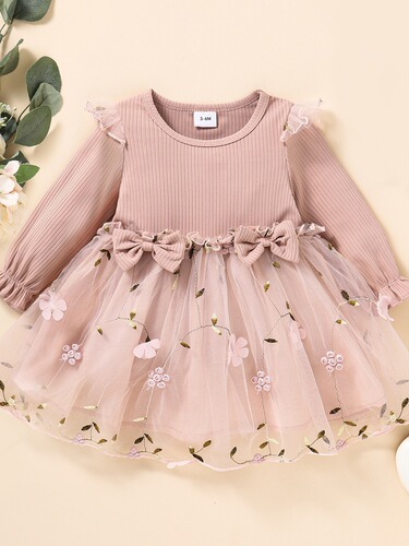 Spring and autumn new style European and American children's wear mesh for baby girls 2026 long-sleeved dress for children's foreign trade dress trend