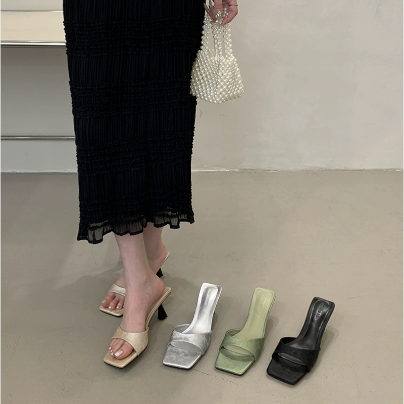 Французские босоножки на высоком каблуке для верхней одежды, квадратный открытый носок, минималистичный стиль, шпильки для женщин