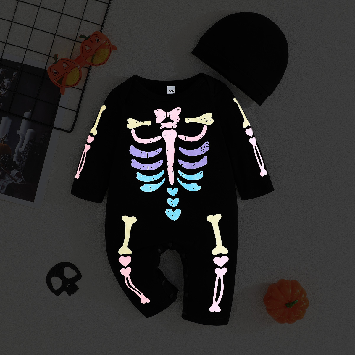 INS baby Halloween character costume fashion luminous skeleton jumpsuit now available_voghion.com