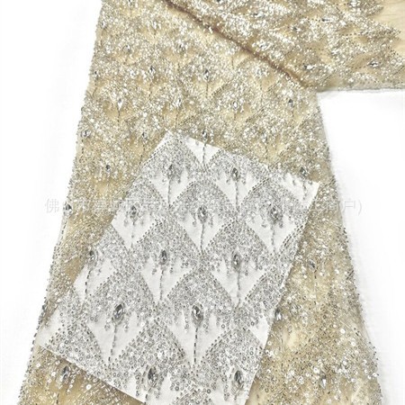 Fabricante nuevo vestido de boda de diamante tela de brindis contraposición manual de diamante en caliente tela de encaje bordada