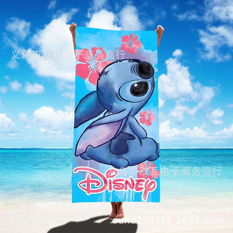 TEMU nueva toalla de playa estampada Stitch de gran tamaño toalla de baño para niños toalla de baño toalla de microfibra