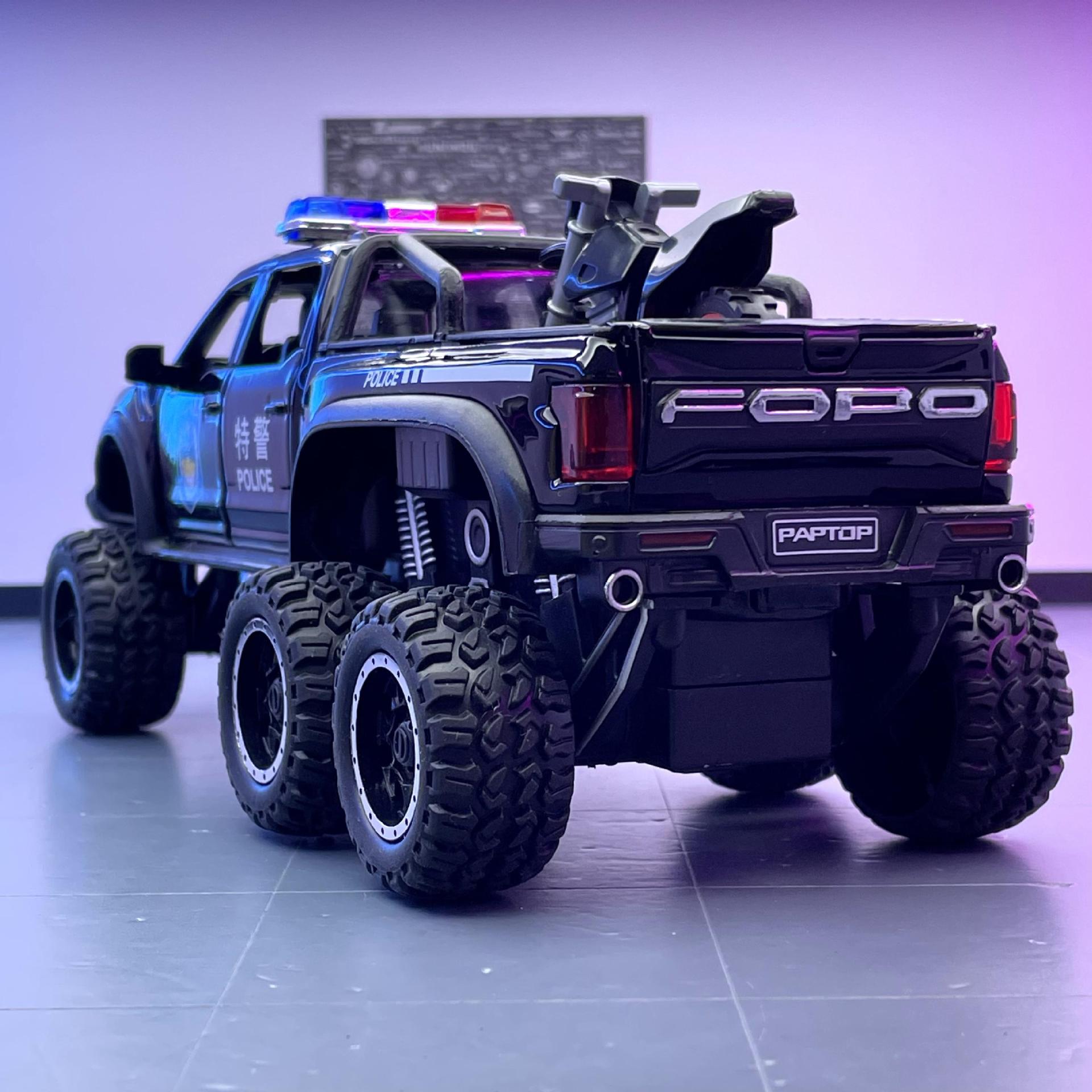 Modelo de coche de aleación de coche 1:28 Ford mengbird F150 coche policía Tire hacia atrás sonido y luz niño juguete coche modelo Decoración