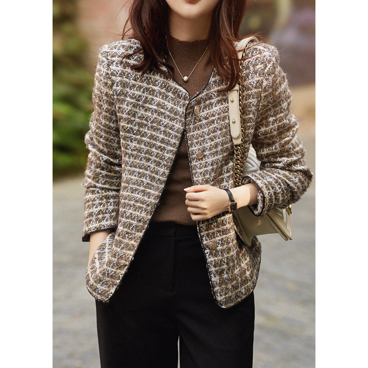 Woolen autumn elegant demi-season short jacket