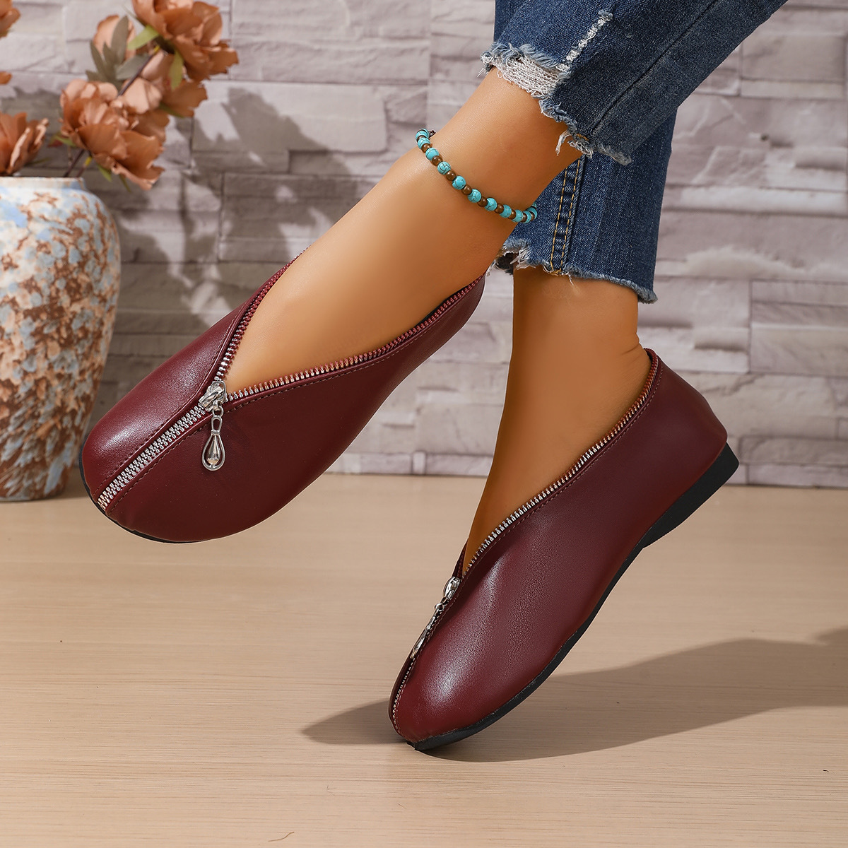 Mocassini donna comodi scarpe basse slip on con cerniera_voghion.com
