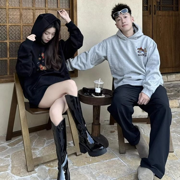 고급 센스 재미있는 커플 옷 봄과 가을 2025 새로운 가을과 겨울 슈퍼 핫 브랜드 양털 재킷 옷