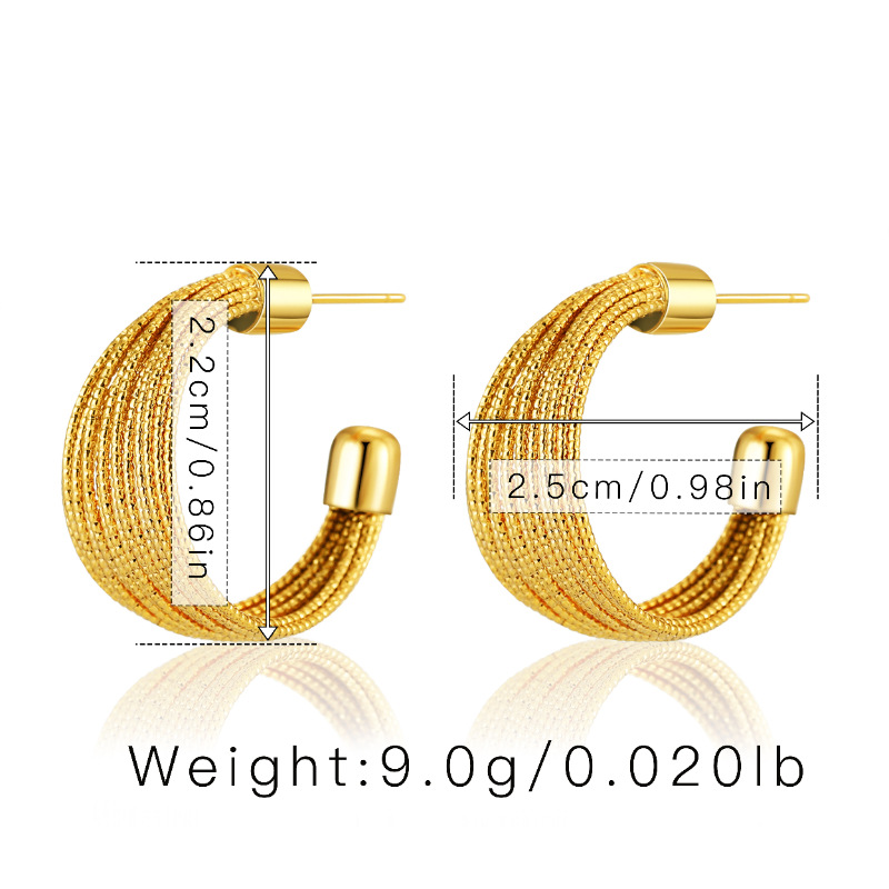 European And American Style Winding C- Shaped Stud Earrings Copper Plating 18k Real Gold Multi-line Women's Fashion Large Earrings Hong Kong Style All-matching Earrings display picture 1