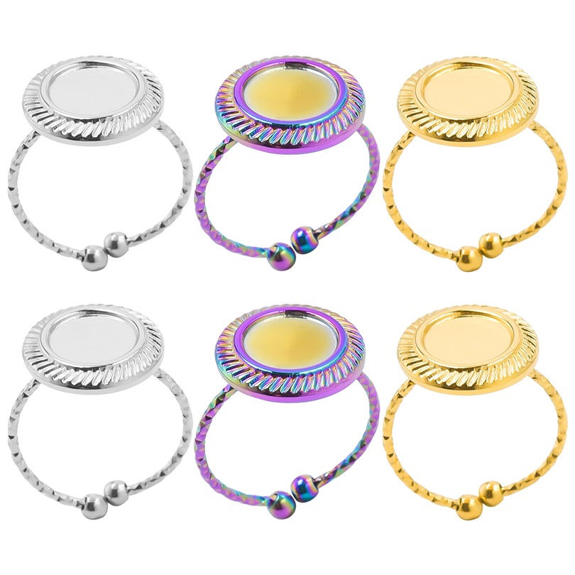Cross-border hydraulic opening ring men's and women's European and American retro style stainless steel round couple ring jewelry accessories