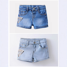 特价—夏季印花烫钻女童牛仔短裤宽松透气潮牌绣花热裤子时尚百搭