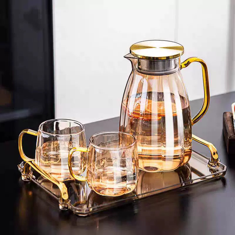 轻奢冷水壶家用套装玻璃高温装开水凉水杯客厅凉茶壶南瓜凉水壶