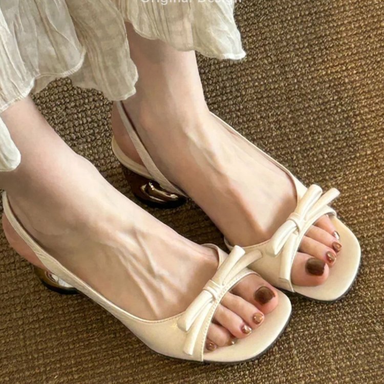 Retro arco de tacones gruesos sandalias de dedos desnudos mujeres 2026 nuevo outerwear de verano con falda hermoso tacones franceses image 7