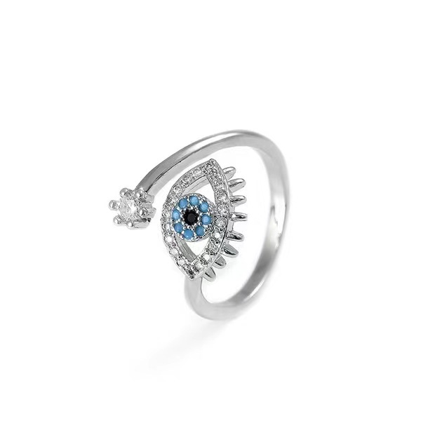 Daily Occasion Copper Material Casual Simple Style Devil's Eye Copper Gold Plated Zircon Open Ring In Bulk