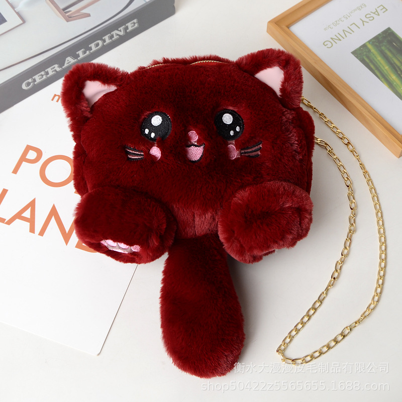 2020 Red Red Red New Korean Fashion Pussycat Bag Lovely Soft Moe Fashion Academy Wind Fluffy Pussycat Bag Mujer marea image 9