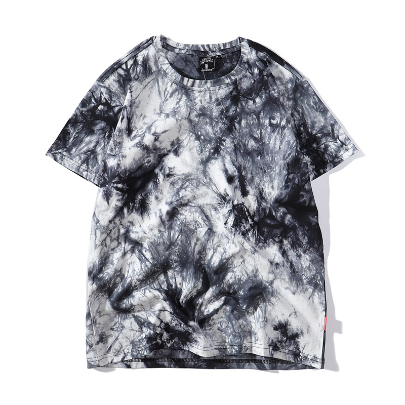 Camiseta de algodón tie-dye para hombre 2025 pareja de verano de manga corta ins suelta de gran tamaño cuello redondo tendencia camiseta superior para hombre