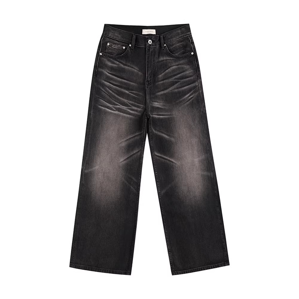 Vintage Washed Black Straight Jeans – Slim Fit, Hand-Painted Whisker Details & Comfort Stretch (1014798083017)_voghion.com