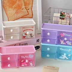 可爱三丽鸥卡通桌面抽屉美乐蒂收纳盒抽屉式迷你文具透明整理盒