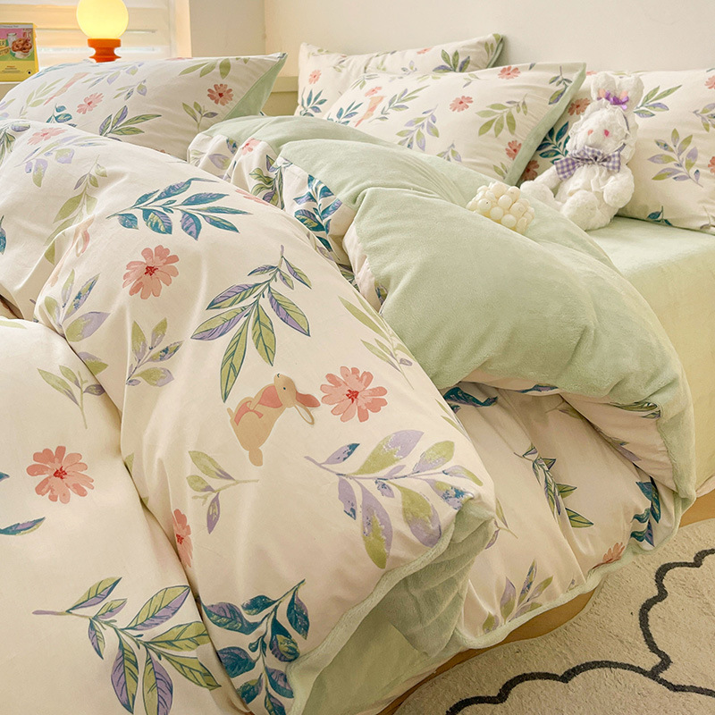 Juego de cama de lana de coral de leche de invierno de cuatro piezas 2024 sábanas nuevas fundas de edredón sábana ropa de cama