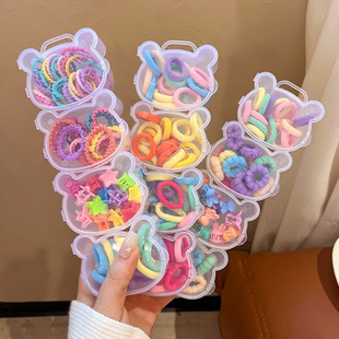Children's Bear Boxed Hair Rope Macaron Color Towel Ring for Girls High Elastic Color Rubber Band Hair Accessories