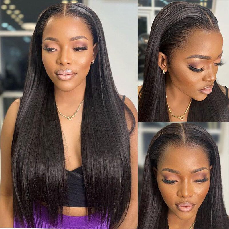 Aliexpress Wig European and American Women's Front Lace Black Medium Parted Long Straight Hair High Temperature Silk Chemical Fiber Headgear Wholesale